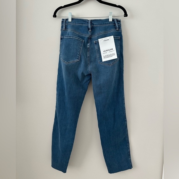 Frame Le Sylvie Jeans High Rise Straight Fit Crop Raw Edge Size 26 Mid Blue Jean - Picture 5 of 6